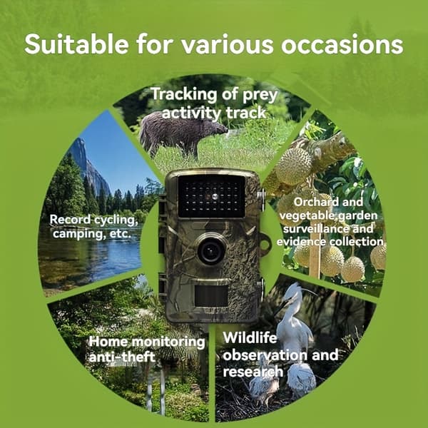 Hunting Camera with Night Vision, High Resolution, 0.8 Second Trigger Speed, 120° Wide Angle, Outdoor Olivengrøn (med stropper)