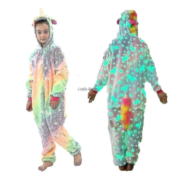 Teini- ja tyttöjen yksisarvisen pyjama 4-6-8-10-12 vuotta Lasten Kigurumi-pyjama Hohtaa pimeässä Yksisarvisen Onesie Kigurumi Lapsille La74 8t height 115-124cm