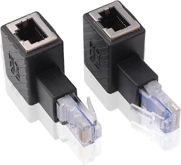 2 kpl 90 asteen Ethernet-sovitin oikea+vasen kulma RJ45-pistoke-liitinsovitin