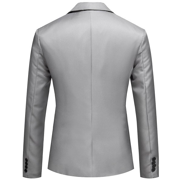 Allthemen Herre Business Casual Enknaps Jakke med Hakket Rever i Ensfarvet Grey XS