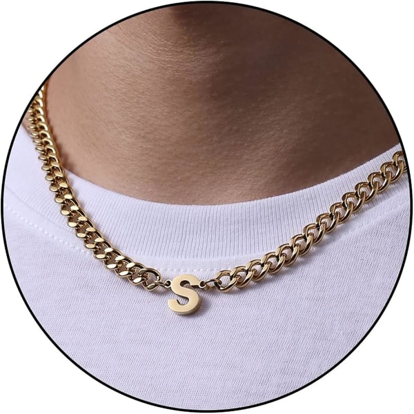 Initial A-z Cuban Link Chain Halsband För Pojkar Män Kvinnor Brevhänge Rostfritt stål 6,5 mm 18+2 Inches Smycken Present Gold S