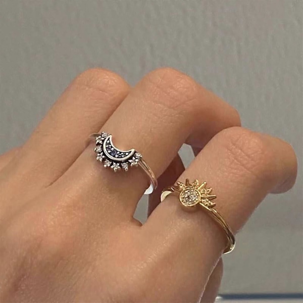 \"Sol Måne Ring Set för Alla Hjärtans Dag Presenter, Vänskapslöftesring, Sol och Måne Matchande Ringar\" [DB] SIZE 6