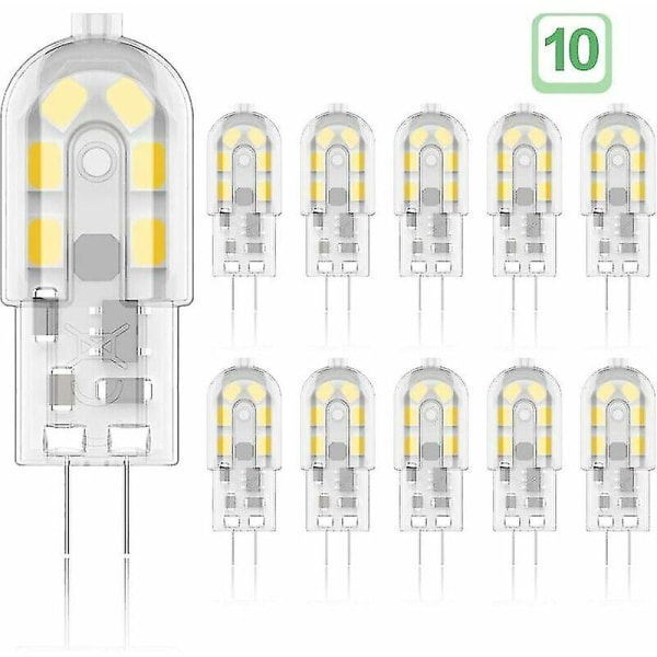 Pakke med 10 G4 2w LED-pærer - 20w halogenækvivalent, varm hvid 3000k, 200lm, 12v ac/dc energiklasse A+