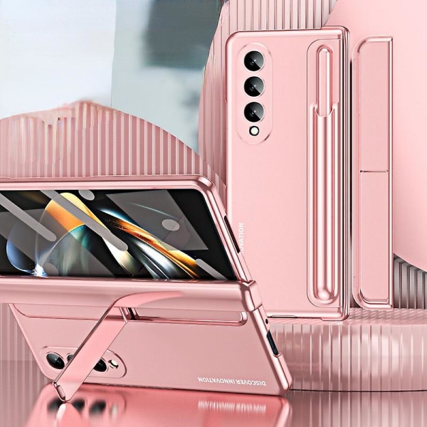 Z Fold 5-etui med skærmbeskytter, etui-kompatibelt Samsung Galaxy Z Fold 5 med pennespalte og støtteben og kapacitiv pen Pink