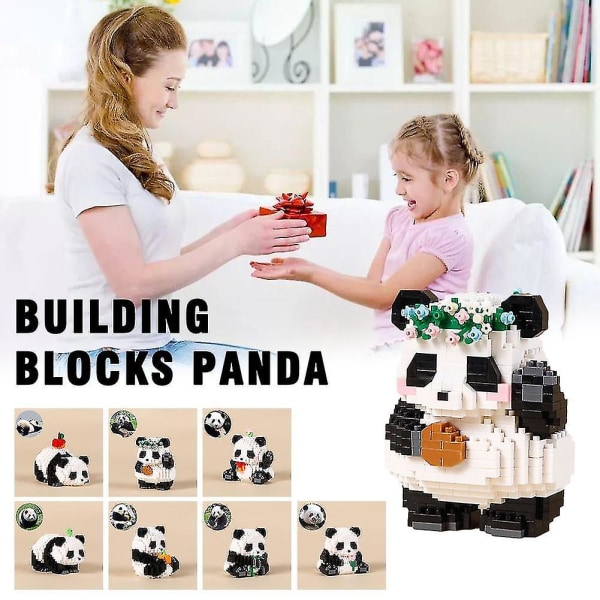 Panda byggeklosser Søt tegneseriebyggesett Pedagogisk leketøy for barn Gutter Jenter Eating Apple