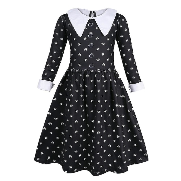 Onsdagar Addamsklänning Barn Flickor Cosplay Festklänning+väska+peruker/klänning+väska/peruker 4-10 år Fancy Dress Up Kostymer Dress and Wigs 8-9 Years