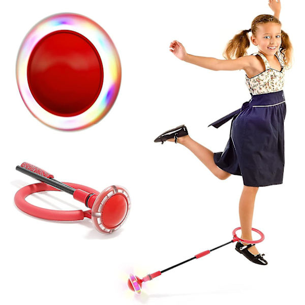 Hoppebold til Børn og Voksne - Foldbar Ring Farverig Lys Blinkende Svingbold Ankelsnor Hoppebold Springtov, Indendørs Udendørs Hoppelegetøj til 3+ År Red