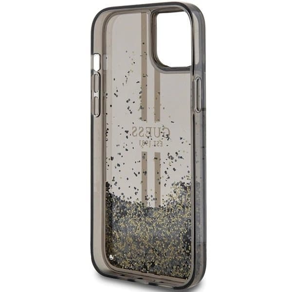 Guess Liquid Glitter Gold Stripes-cover til iPhone 15 Plus / 14 Plus - sort