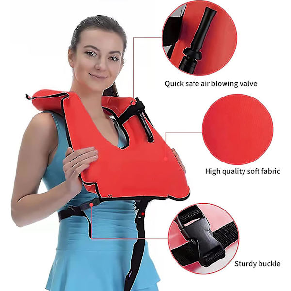 Snorkelvest for Voksne, Bærbar Svømmevestjakke, Kajakk Oppdrift Oppblåsbar Svømmevestjakke for Utendørs Vannsport Red