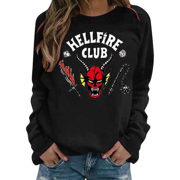 Unisex Hellfire Club Stranger Things T-skjorte Dame/herre Langermede topper Black S