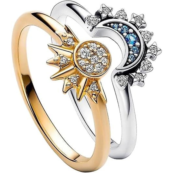 1 par himmelske sol- og måne-ringsett,, vennskapsløfte-ring, matchende sol- og måne-ringer, glitrende sol-måne-åpen ring, smykkegave på valentinsdagen Size 5