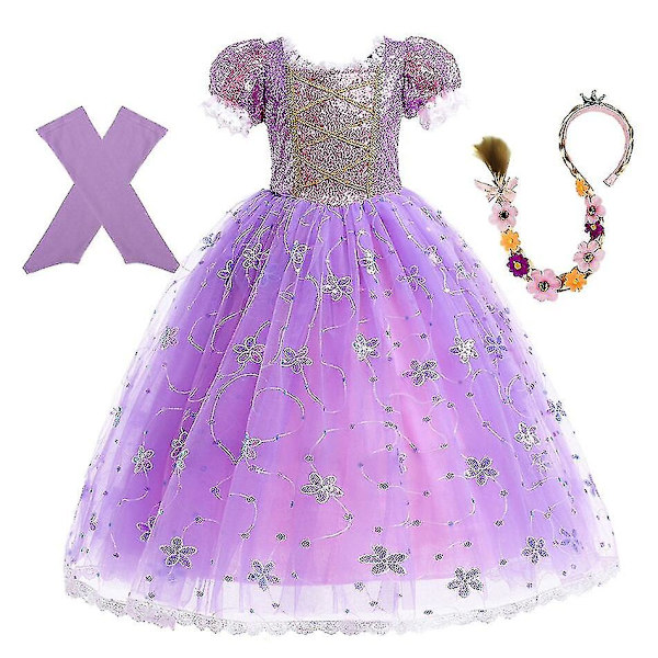 Prinsessan Rapunzel Klänning för Flickor Elegant Lila Klänningar Fint Karneval Kostym Barn Bal Kvälls Klänningar Halloween Rollspel Klänningar 3Y Tag-110 Rapunzel Sets 02