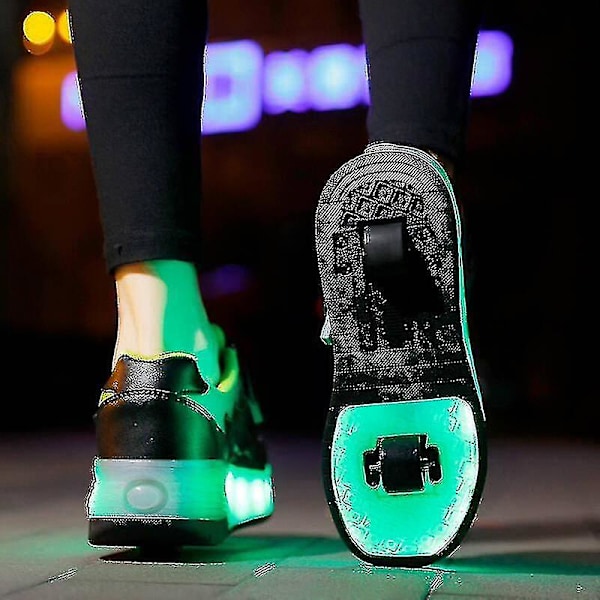 Børns Sneakers Dobbelthjulede Sko Led Lys Sko Q7-yky Black 39