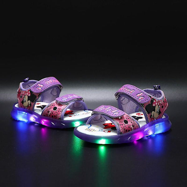 Mickey Minnie LED-valot Mukavat Sandaalit Tytöt Lenkkarit Prinsessa Ulkoilukengät Lasten Valoisa Glow Vauva Lapset Sandaalit Purple 22-Insole 14.0 cm