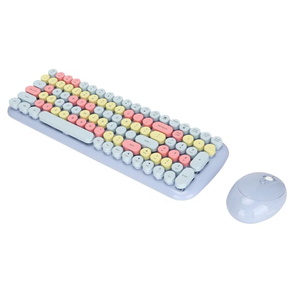 Keyboard and Mouse Combo 2.4G Wireless Technology Smart Power Saving Long Distance Transmission Keyboard and Mouse Light Blue Mixed Color