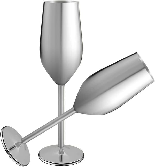 2 vackra och oförstörbara champagneglas i rostfritt stål
