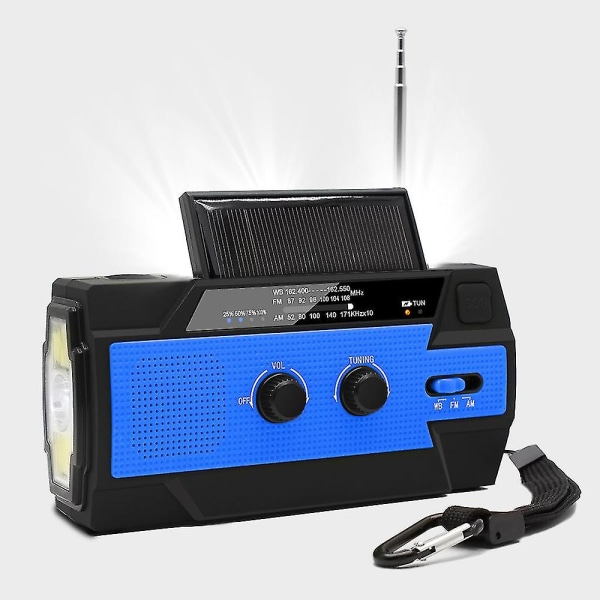 Högkvalitativ Säljknapp 4000maha AM/FM/NOAA Ficklampa Läslampa Handvev Solenergi Överlevnad Nödradio Blue