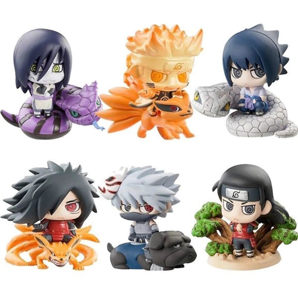 Hot Naruto Shippuden Anime Figur Modell Sasuke Kakashi Gaara Action Figur Pvc Statue Samleobjekt Leke Dukke Barn Gaver 6Pcs-B