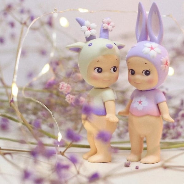 Sonny Angel Körsbärsblomsserie Nattversion Söt Animefigur Prydnadsföremål Presentkollektion Kawaii Dock Cartoonfigur Leksaksmodell Calico Cat