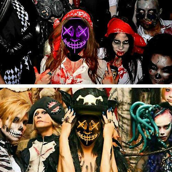 Neon-ompeleet LED-naamio Langallinen Valoisa Puvustus Puhdistusjuhlat Cosplay Halloween-naamiot Orange