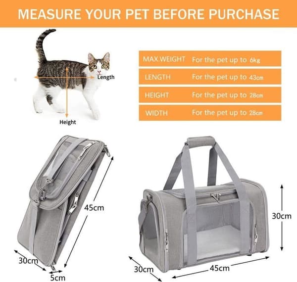 (Grey) Carrier Bag - Unspecified - Foldable - Breathable - For Cats and Dogs - Grey Gray