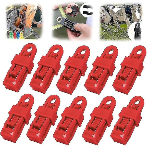 Uppgradera Tarp Clips Heavy Duty Lock Grip, 20 Styck Vindtät Tarp Clips med hullingar Tält Presenning Clamps för att hålla upp presenning red