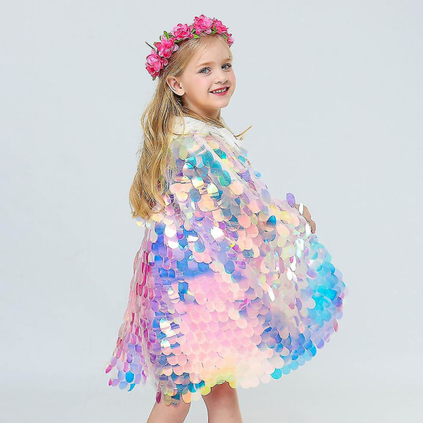 Mermaid Cloak Children Colorful Sequined Capes Princess Cloak Kid Shiny Bright Party