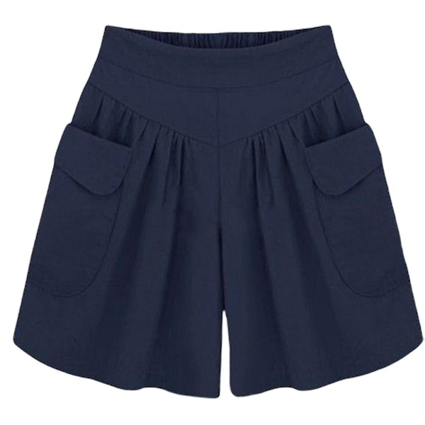Kvinder mellemtalje Stor størrelse korte bukser Bløde komfortable løbebukser til udendørs shopping-4 Navy Blue 5XL