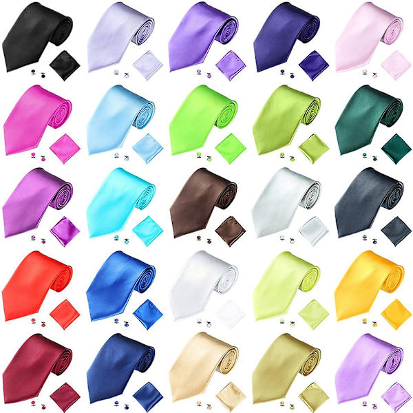 Herrar Kostym Slips Näsduk Manschettknappar Set Solid Färg Tuxedo Kostym Lilac