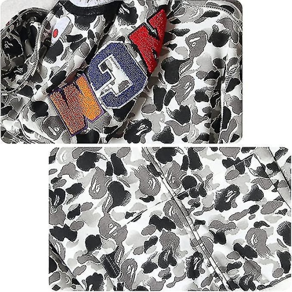 Shark Ape Bape Hoodie Camo Print Polyester Genser Casual Løstsittende Glidelås Hoodie Jakke For Menn Kvinner Camo Grey 2XL