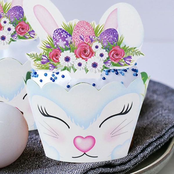 24 kpl Pääsiäinen söpö kanin kuppikakkukäärepaperi kakkupäällinen pupun muotoinen lautasliina baby shower syntymäpäivä pääsiäisjuhlien koristelu 12set cake decor