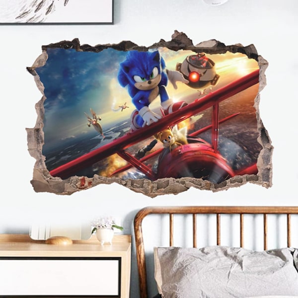 3D Stil Sonic The Hedgehog Veggdekor Hjemmedekor Veggkunst Vinyl Dekal for Barnerom Stue (På Flyet (32 * 48cm))