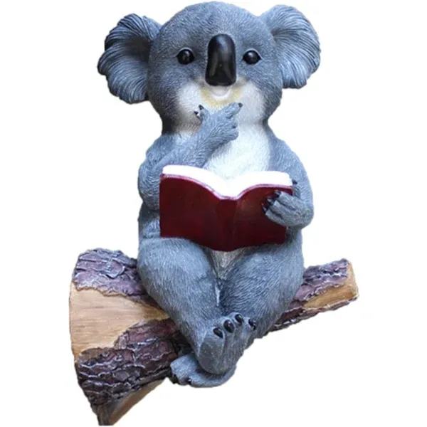 Sun Bear Reading a Book, Garden Statue, Koala Bear Solar LED Light, A
