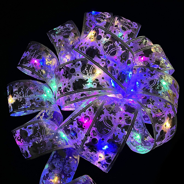 Sett med påske-inspirerte øye-fangende båndlys med LED-lys, søt kaninmønster, båndlysdekorasjon til fest Blue 10M,Warm light