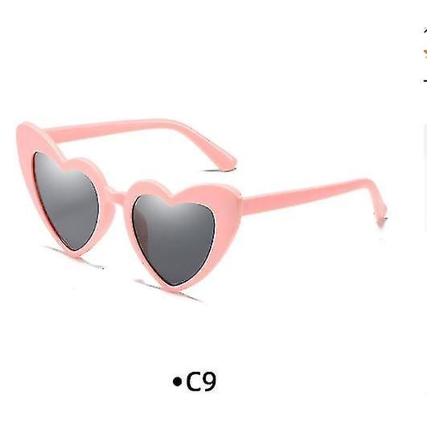2 stk hjerteformede solbriller for kvinner Vintage Cat Eye solbriller Mod bryllup solbriller Grey-pink