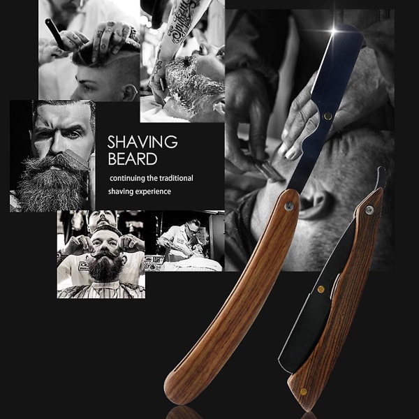 Manuell barberhøvel for menn, rett kant i rustfritt stål, sammenleggbar barberblad
