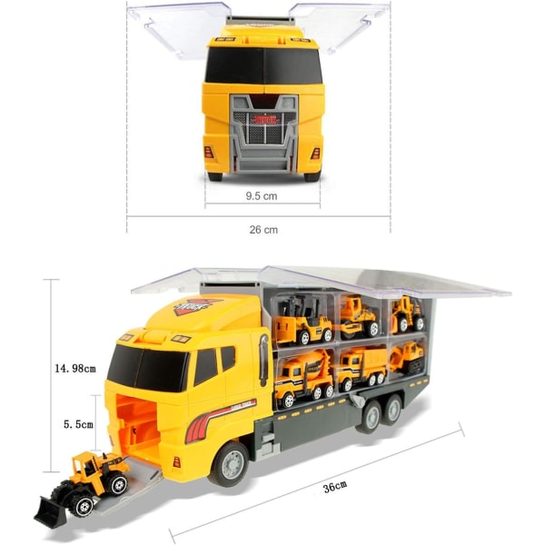 Byggelegetøjskøretøjsbiler Modellastbiler, Transporter Lastbil Minigraver Gravemaskine Dumper Traktor til børn, drenge i alderen 3+ (gul)