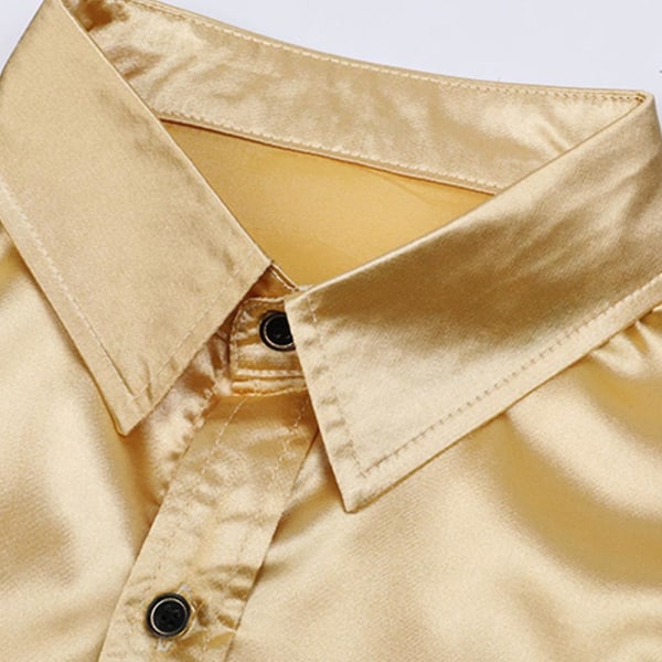 Sliktaa Casual Mode för män glänsande långärmad Slim-Fit formell skjorta Gold L