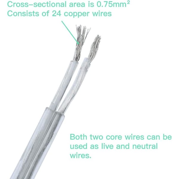 10 meter gjennomsiktig ledning 2 kjerner elektrisk ledning Pvc fleksibel kabel 0,75 mm 5a