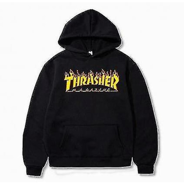 Unisex Thrasher Hoodie Letter Printed Sweatshirt Dragsko Huva med ficka black 1 XL