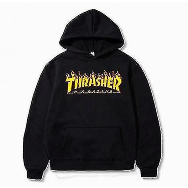Unisex Thrasher Hoodie med Bokstavstryck, Sweatshirt med Snodd Huva och Fickor black 1 3XL