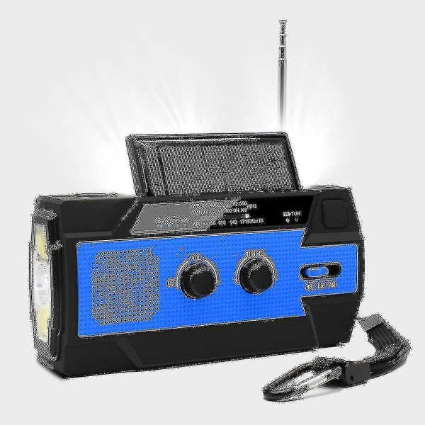 Högkvalitativ Säljknapp 4000maha AM/FM/NOAA Ficklampa Läslampa Handvev Solenergi Överlevnad Nödradio Blue