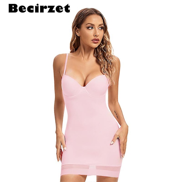 S-XXL Storleksfull Längd Kontroll Slips Kvinnor Shapewear Underkläder Klänning Med Underwire Cup Kroppsshapers Svart Beige Vit S