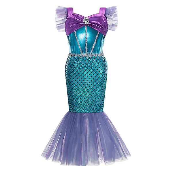 Disney Lilla Sjöjungfrun Ariel Prinsessdräkt Barnklänning För Flickor Cosplay Barn Karneval Födelsedagsfest Kläder Sjöjungfrun Klänning V 3-4T(size 110) Mermaid