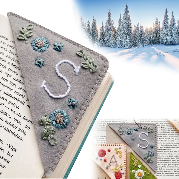 Personalized Hand Embroidered Corner Bookmark, Hand Stitched Felt Corner Letter Bookmark, Felt Triangle Bookmark, Cute Flower Letter Embroidery Bookma