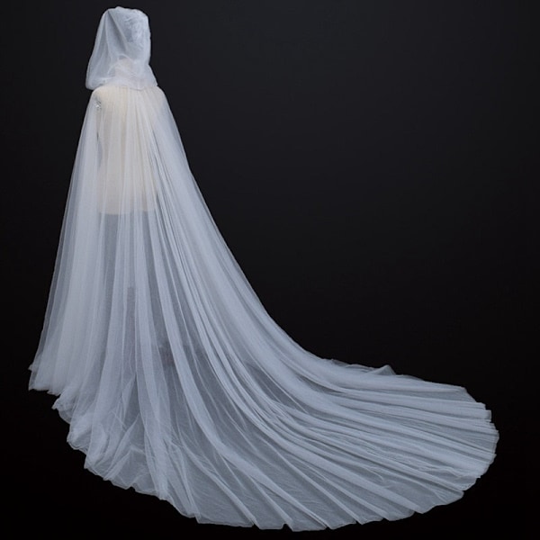 Halloween Kostume til Kvinder med Hætte Tulle Kappe Sort Hvid Rød Bryllup Brudekjole Gulvlængde Blød Mesh Kappe White One Size