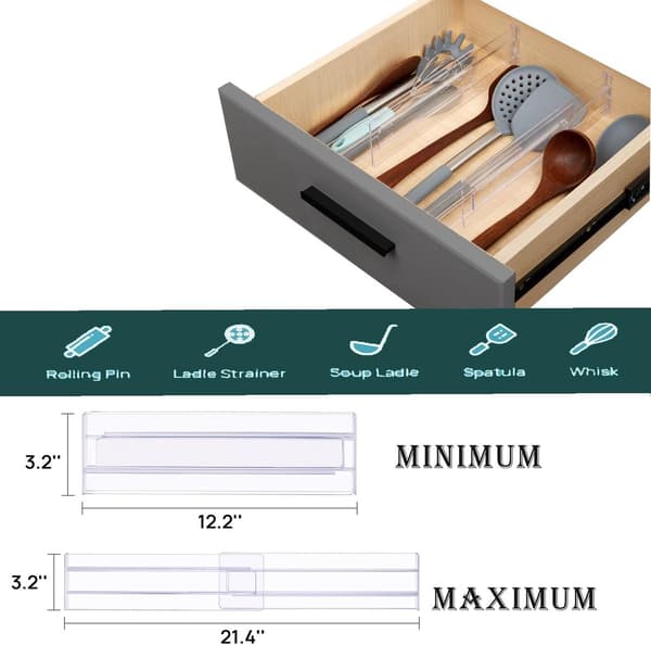 Drawer Dividers, 8 Pieces, Adjustable Extendable Plastic Organizer, Transparent
