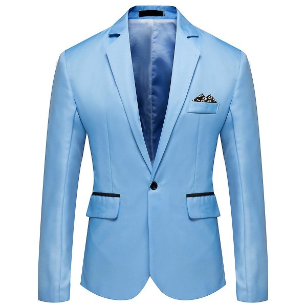 Allthemen Herre Business Casual One Butched Revers Ensfarvet Blazer Suit Jakke Sky Blue S