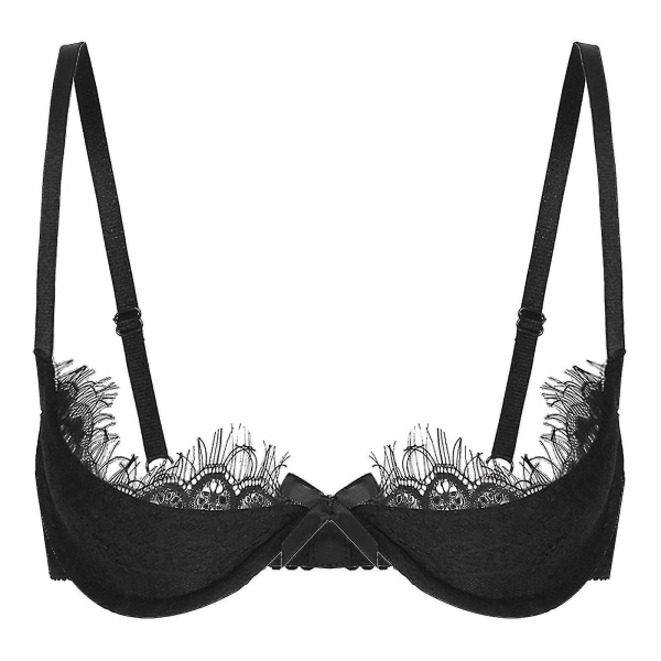 Dameundertøy med 1/2 kopp push-up, underwire, blonder, åpen brystkopp, justerbare stropper, svampfylte bh-topper Black C L