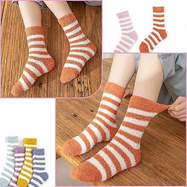 6 par varme, bløde sokker til kvinder, sengesokker til kvinder, bløde mikrofiber tykke, bløde sokker til kvinder i størrelse 4-7 til vinter